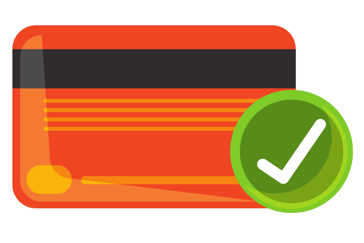 Icône d’une carte bancaire avec une coche verte (paiement garanti)